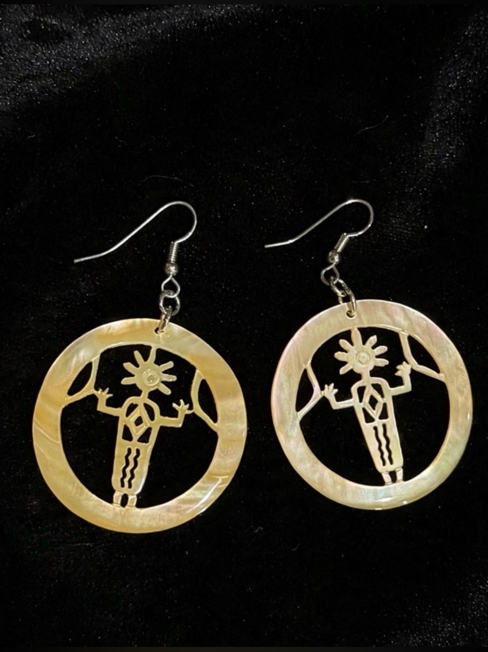 Man of Life Petroglyph Mother of Pearl Earrings